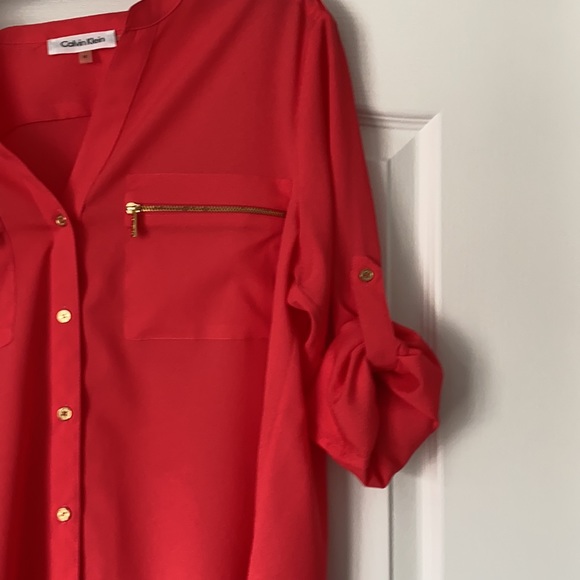Coral colored Calvin Klein button down blouse - Picture 6 of 6
